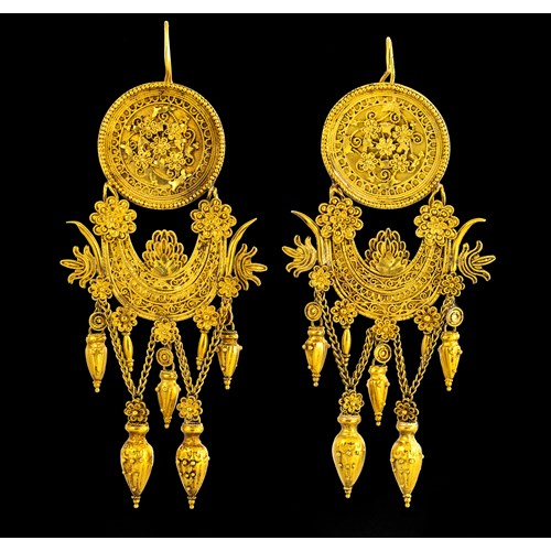 Revival Archeological pair of gold disk earrings.